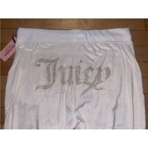 NEW ! JUICY COUTURE Velour Gold Big Bling Sweatpants Pastel Parchment Ivory L